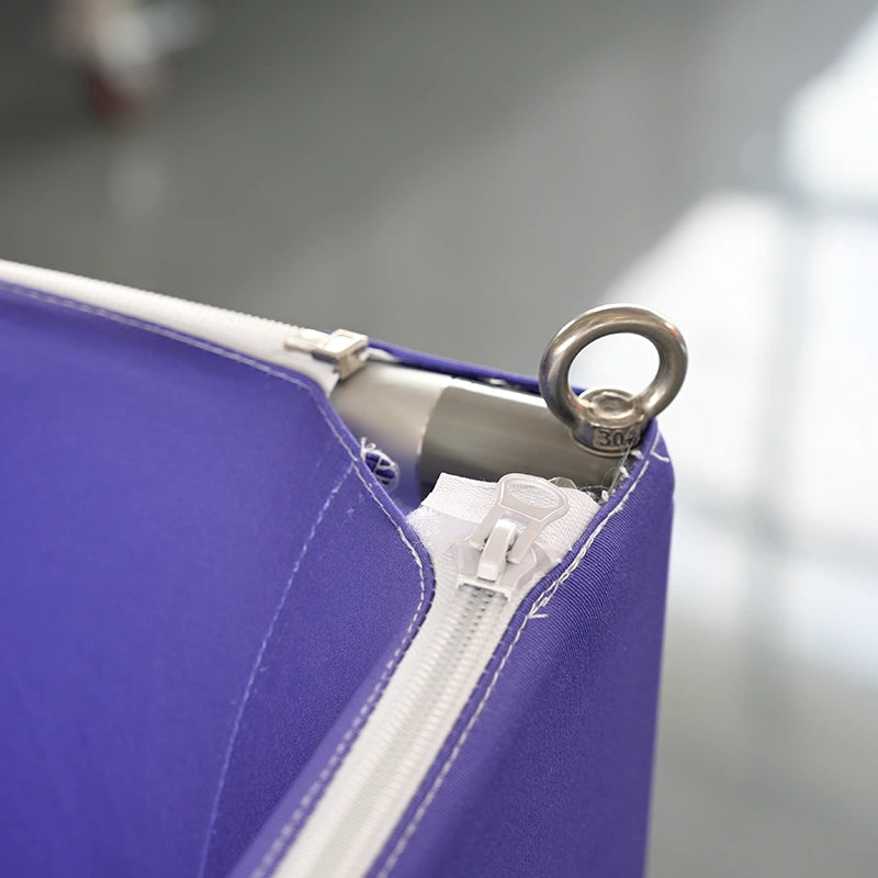 Square hanging sign installed above exhibition booth for overhead branding