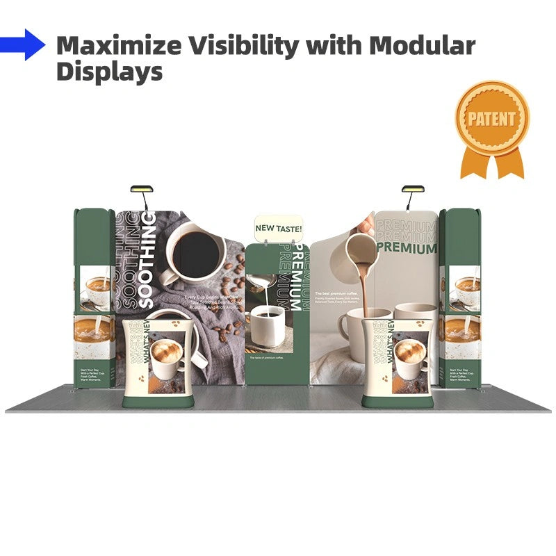Custom 10x20 trade show booth kit B7 designed to attract visitors and create more opportunities for meaningful interaction