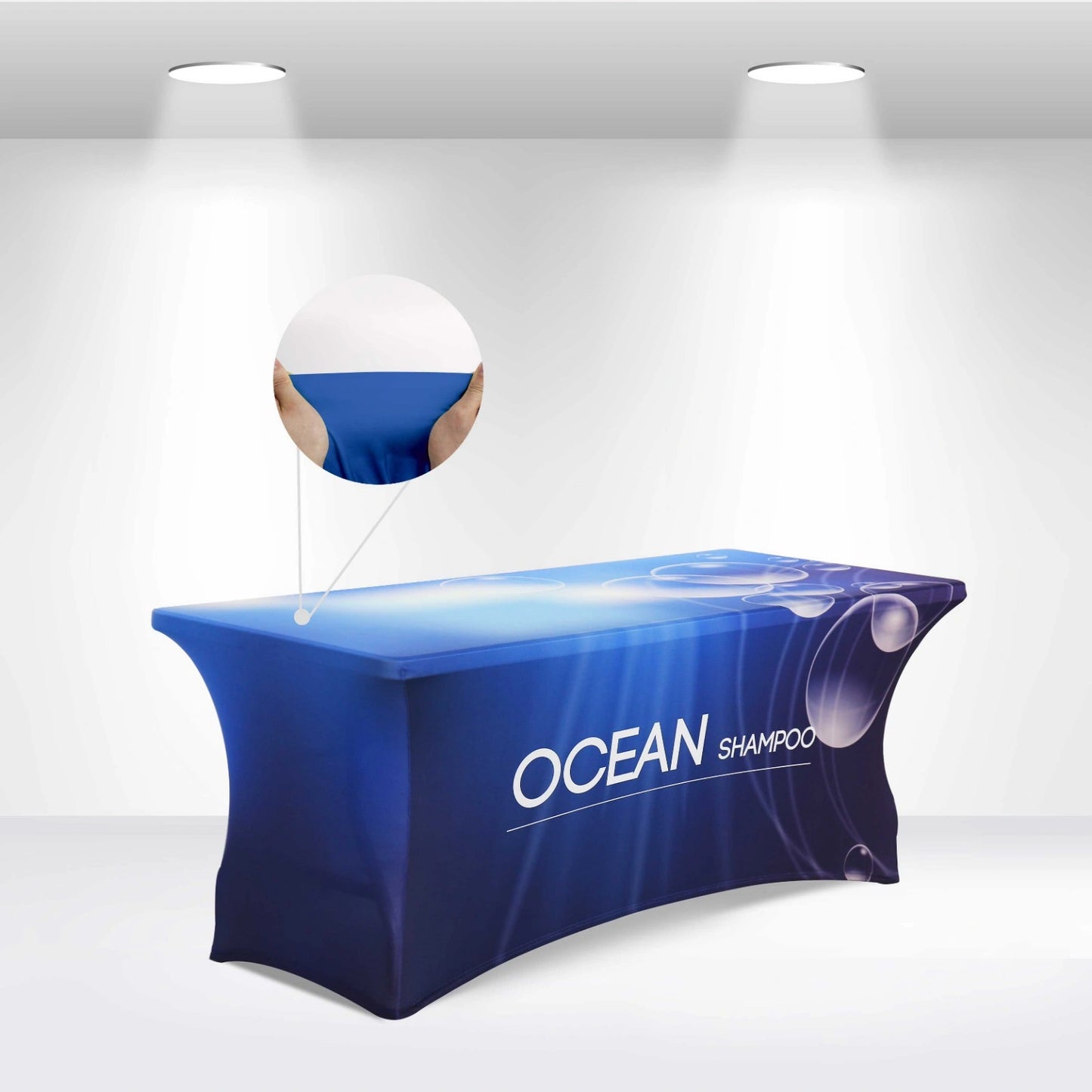 Custom printed stretch table cover for exhibitions