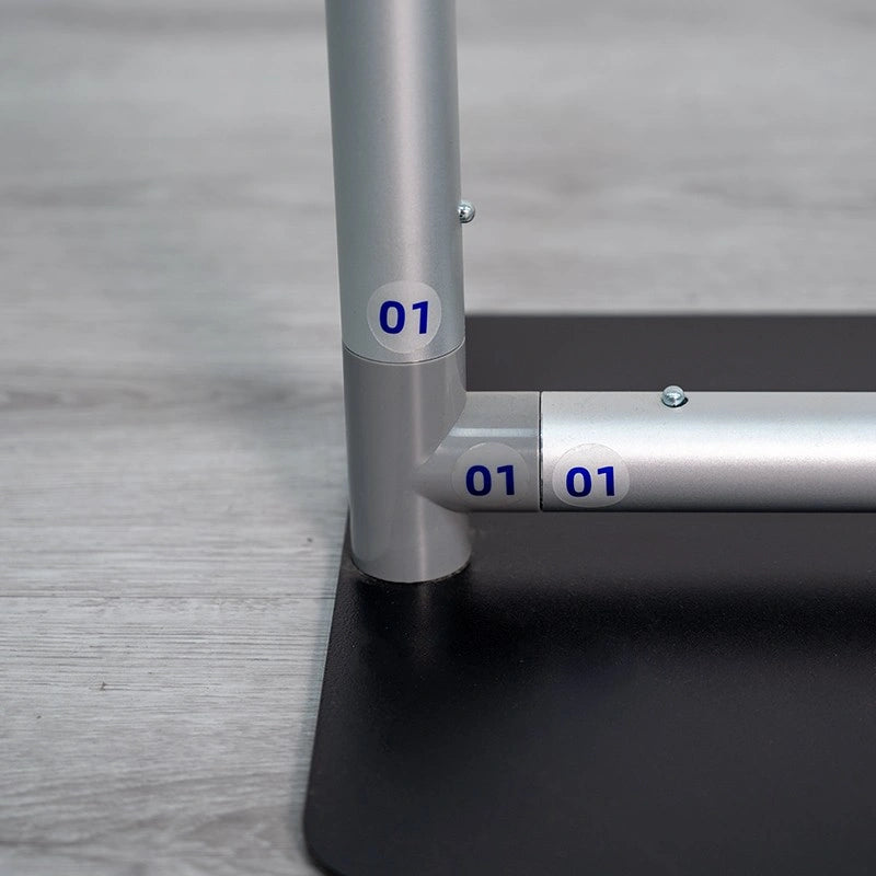 Close-up of frame connection on premium fabric banner stand