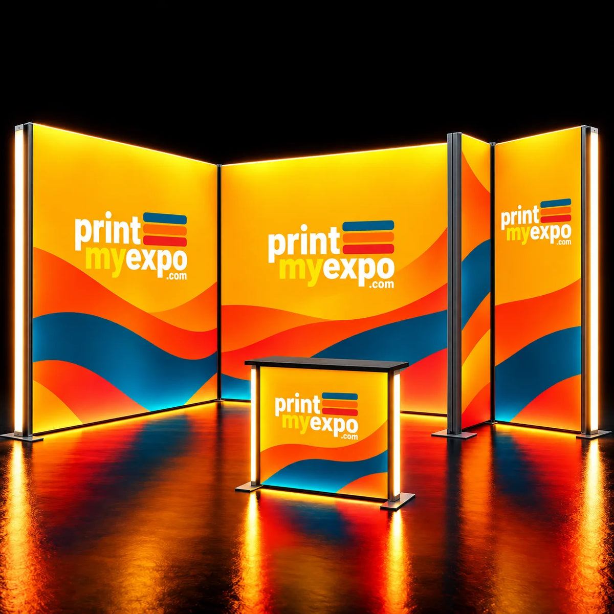 PrintMyExpo 10ft SEG Modular Lightbox Display Kit I with seamless illuminated fabric graphics