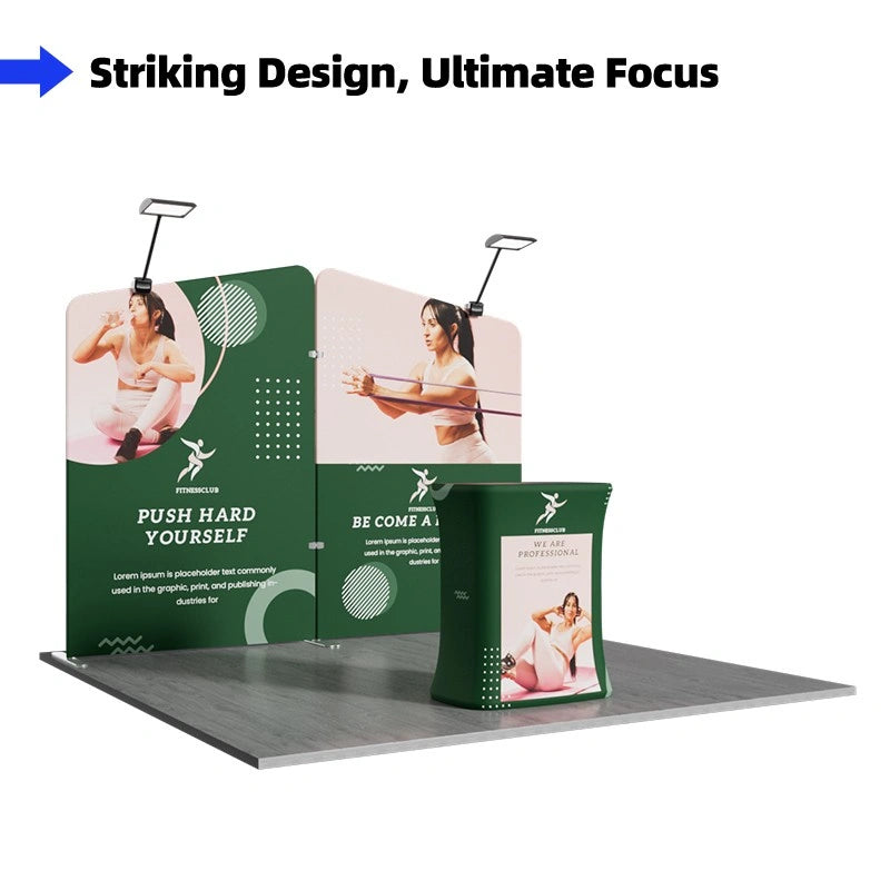 Front view of 10x10ft trade show booth kit C2 with custom graphics