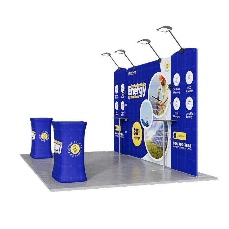 Custom printed 10x15ft trade show booth kit with high-quality tension fabric