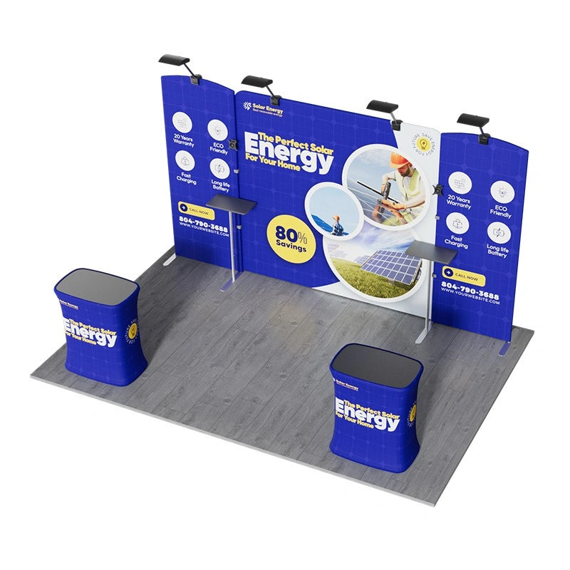 10x15 exhibition booth structure with aluminum frame and tension fabric graphics