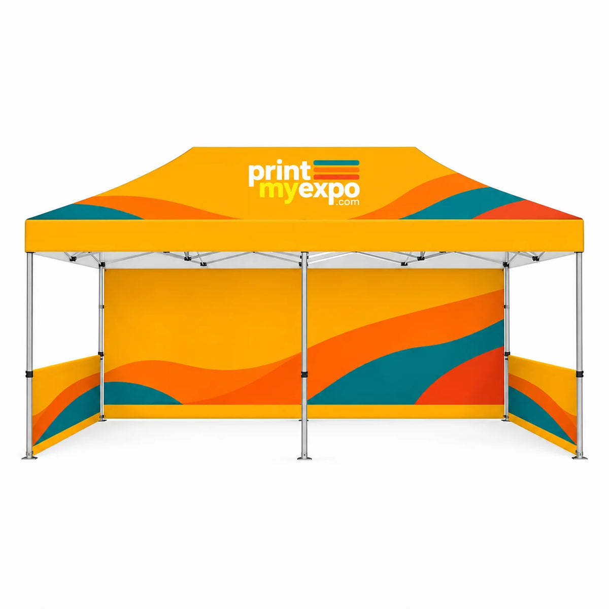 PrintMyExpo 10x20 Advertising Tent with custom canopy graphics for branded promotions and outdoor events