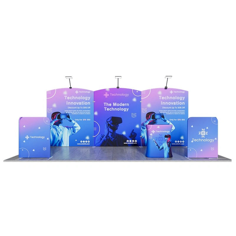 Front view of 10x20ft trade show booth kit C2 with branded graphics