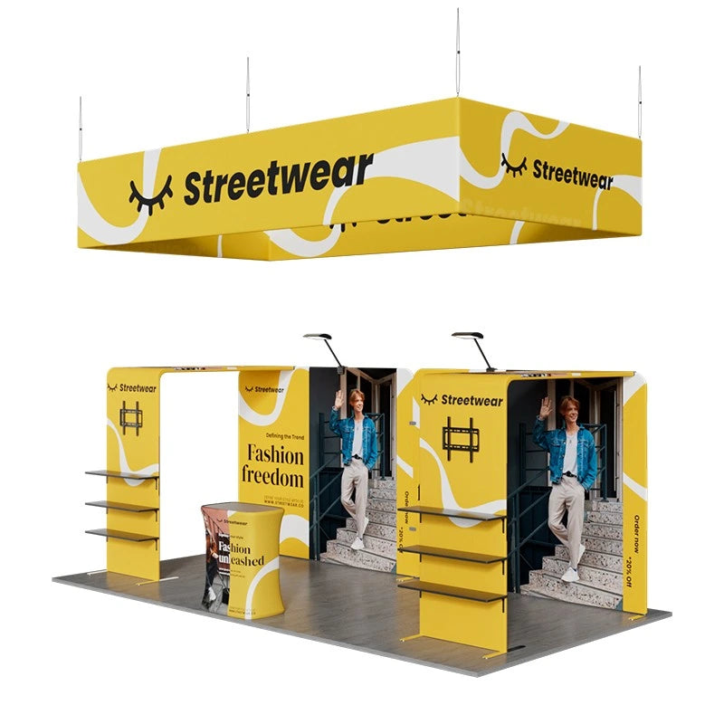 Custom printed 10x20ft trade show booth kit with high-resolution tension fabric