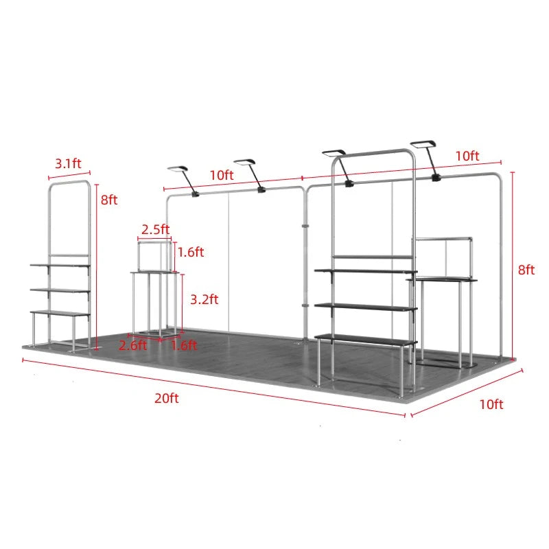 Portable 10x20 exhibition booth kit with wrinkle-free tension fabric graphics
