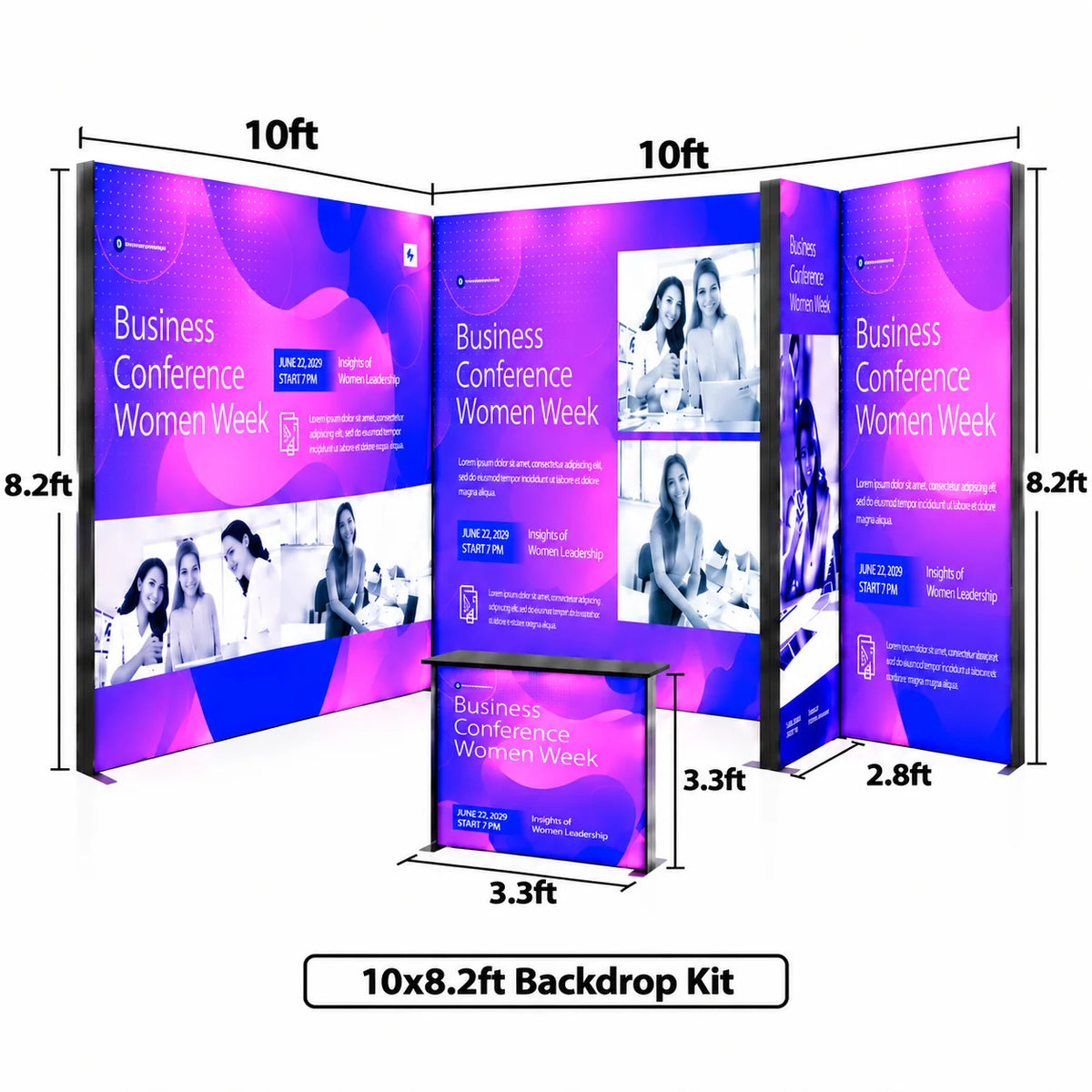 10ft LED fabric display kit with professional full-color exhibition artwork