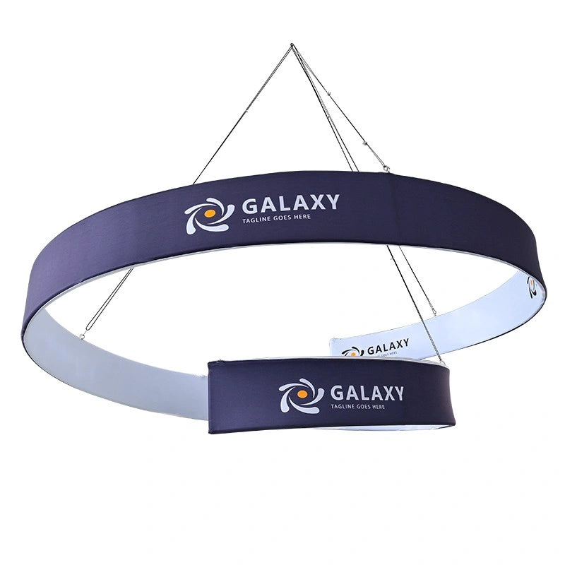 Spiral hanging sign display with double sided graphics