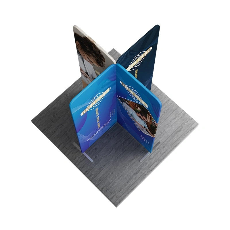 Modular fabric display with 360 degree booth visibility