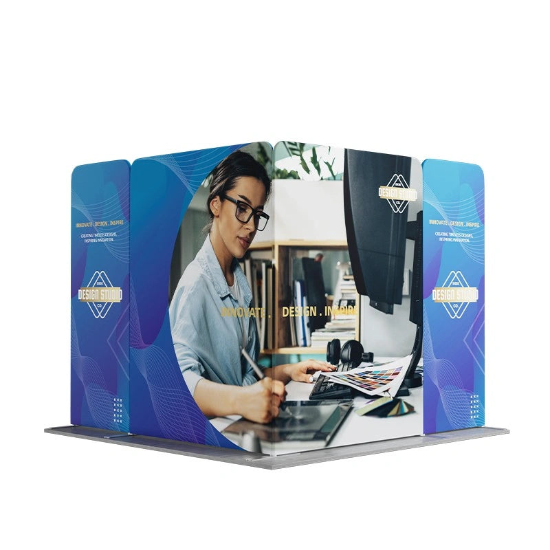 10x10 exhibition booth with straight banner stands