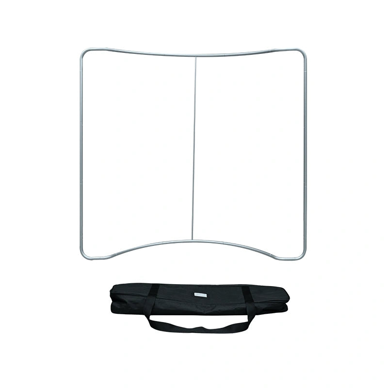 Tool-free setup curved tension fabric display stand