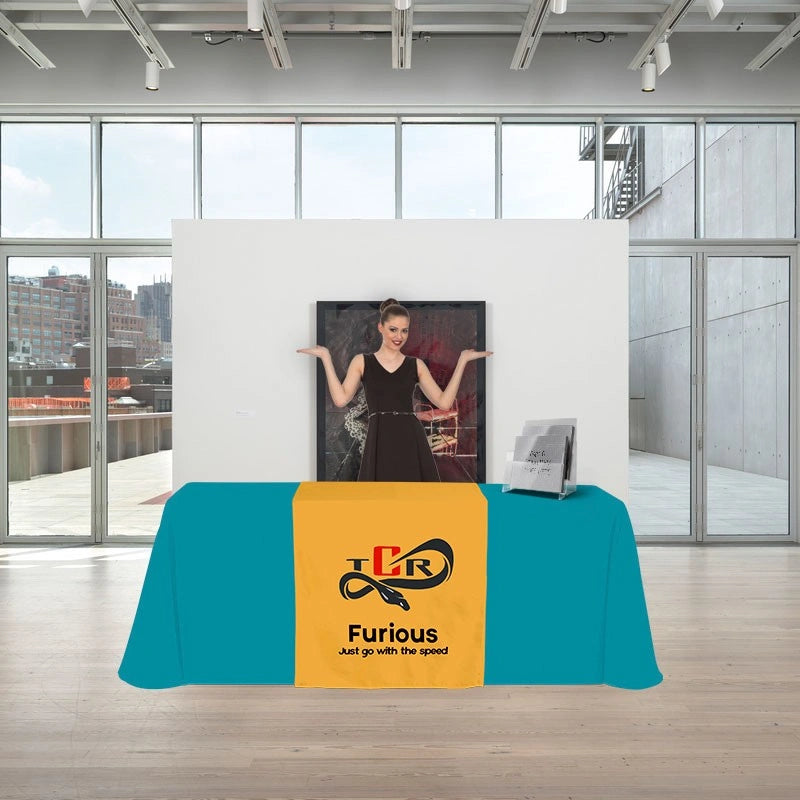 Custom logo table runner designed to enhance event tables with professional branding.