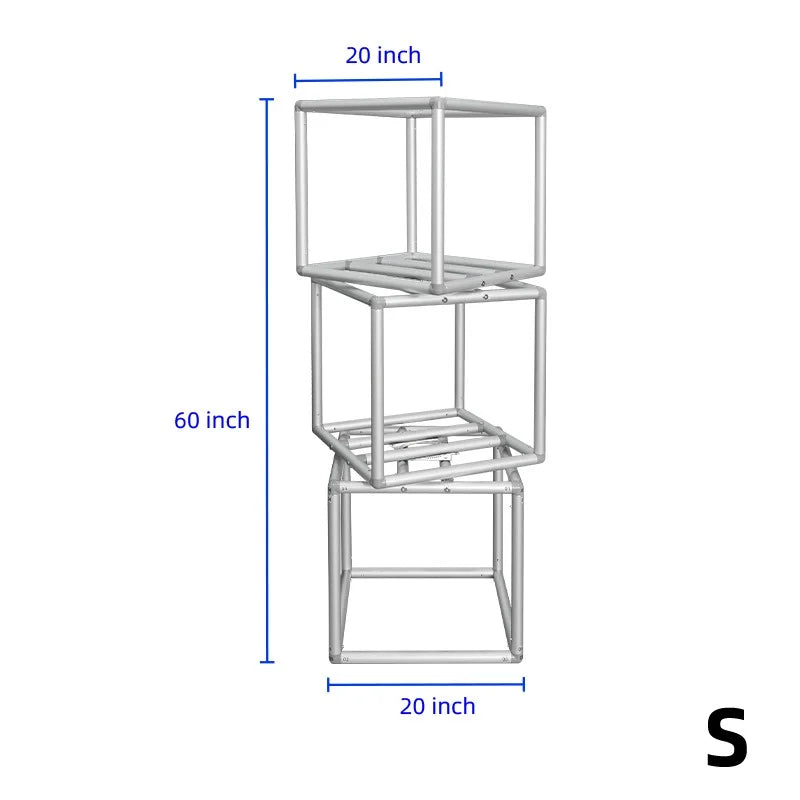 Custom rotating cube display with three-tier structure for multi-angle branding and promotional events