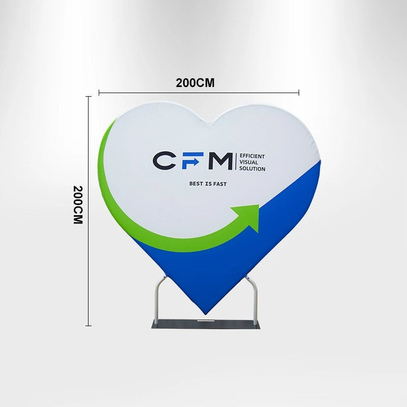 Portable custom heart backdrop designed for photo booths, event entrances, celebrations, and branded experiences