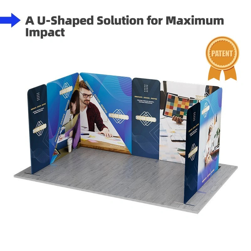 Custom 16.4x10 exhibition display with magnetic fabric banner stands