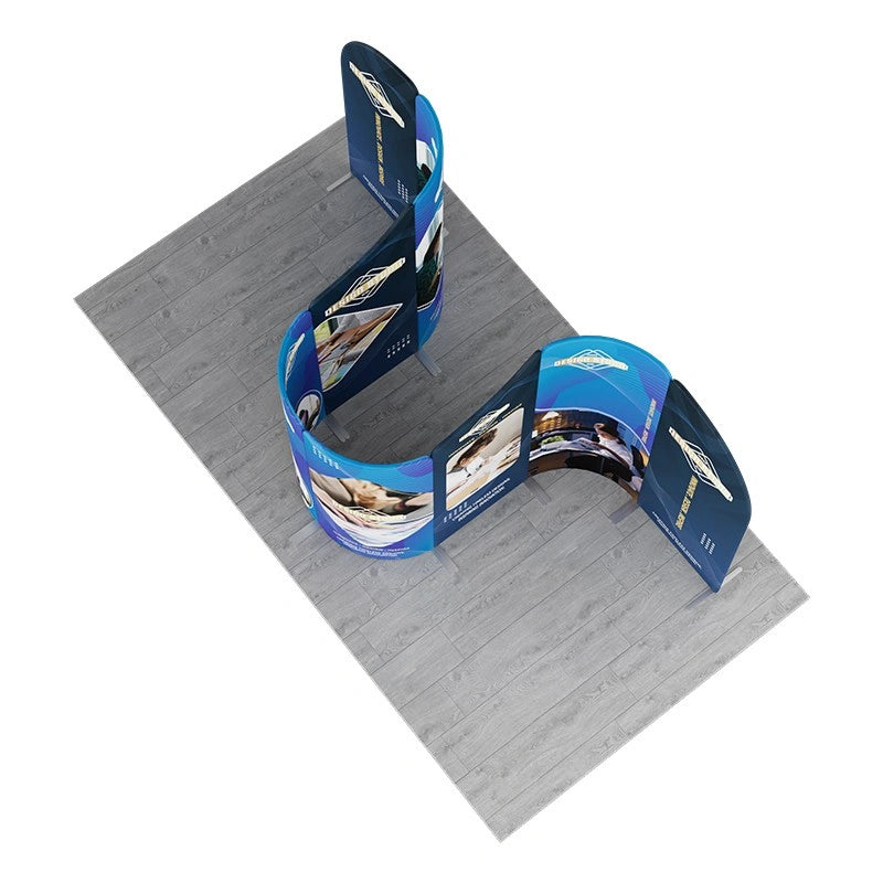 Large modular fabric trade show display with tension graphics