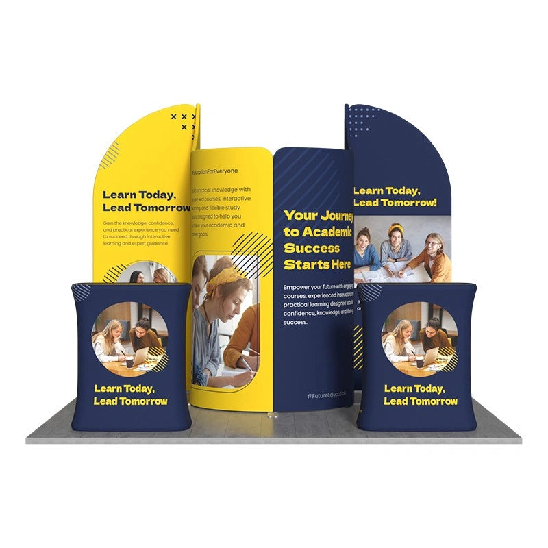 Portable 10x10ft exhibition booth display with vibrant custom graphics for trade shows, expos, and conferences