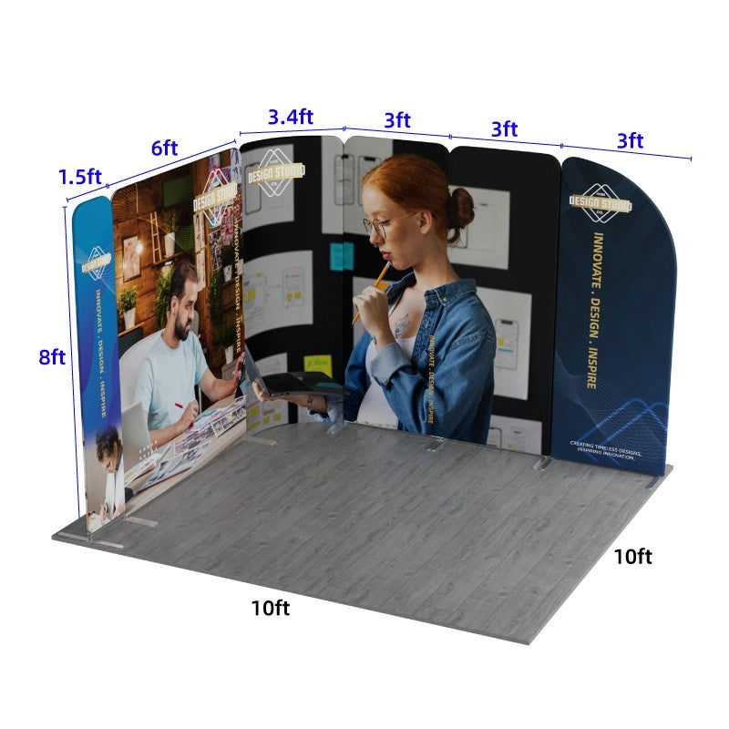 Straight and curved fabric panel trade show display