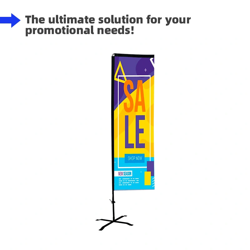 Custom printed Rectangle advertising flag with a durable Uni-Fit Pole for trade shows, exhibitions, retail storefronts, and marketing campaigns.