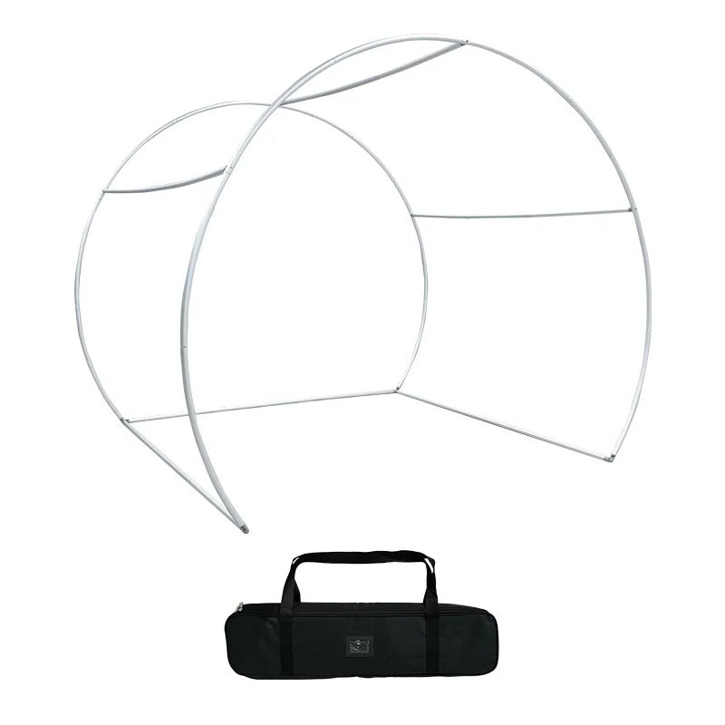 Portable fabric photo booth with curved aluminum frame for trade shows, corporate events, and celebrations.