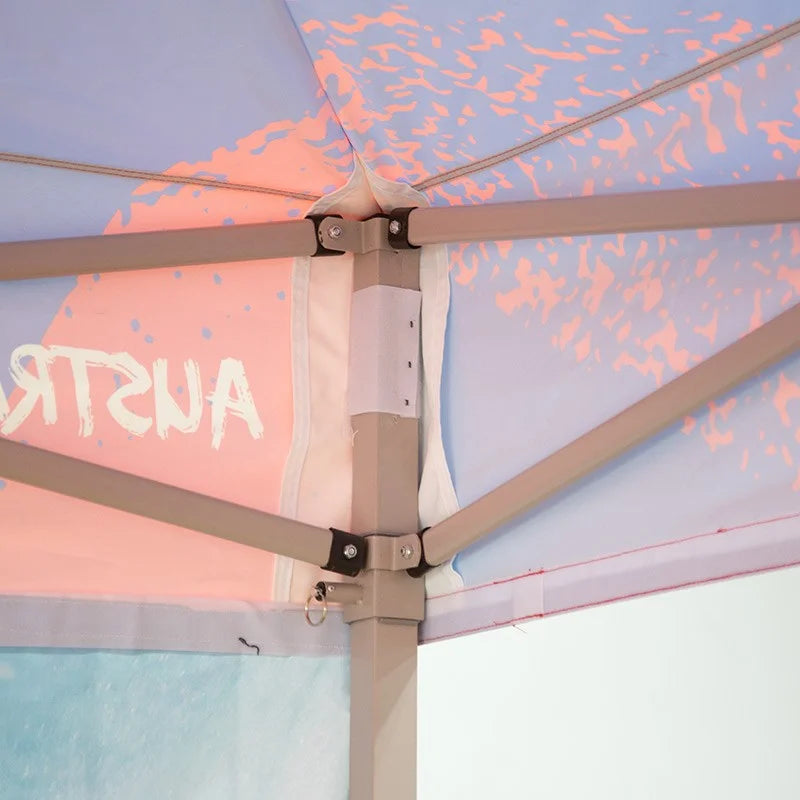 Custom 10x20 promotional tent with spacious interior for counters, products, staff, and visitor interaction