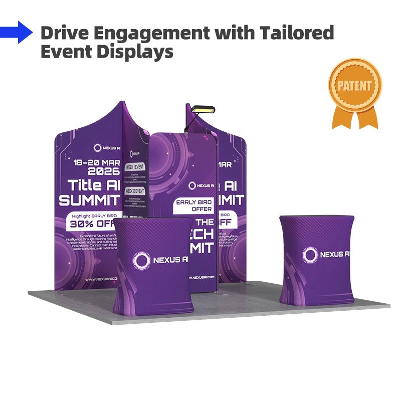Custom 10x10 trade show booth kit B9 designed to showcase products and strengthen brand visibility at business events