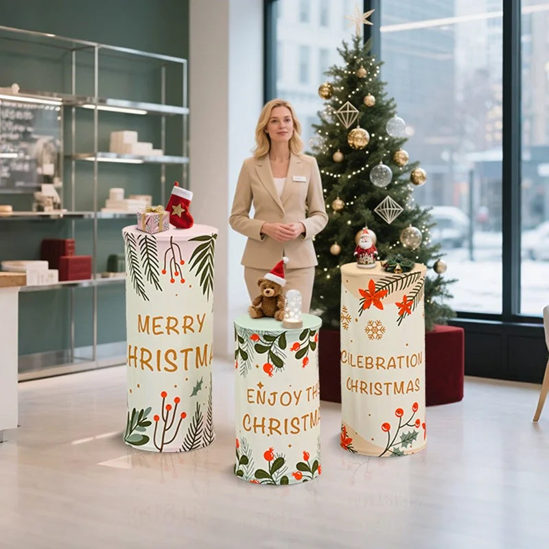 Three-piece cylinder display pedestal set for product showcases, retail displays, weddings, and special events