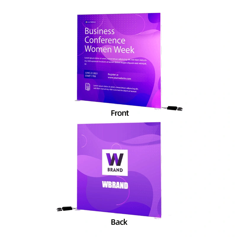 Front and back view of 16.4x8.2ft SEG Light Box with flame-retardant 200g blacklit fabric by printmyexpo