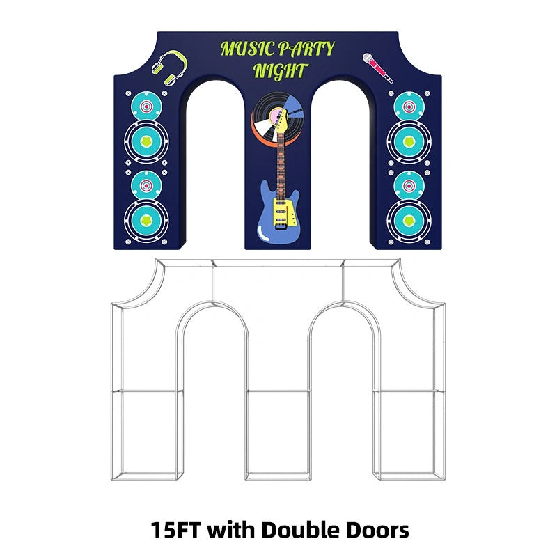Custom printed Triumphal Arch Backdrop creating a dimensional event entrance with strong visual impact