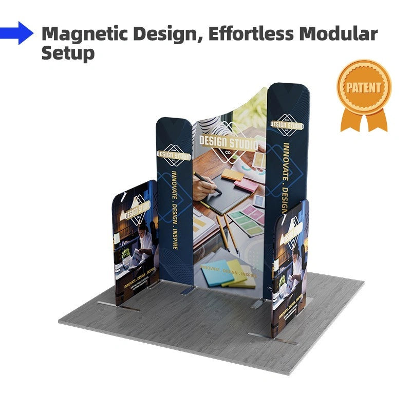 Magnetic modular trade show booth with slope-top design