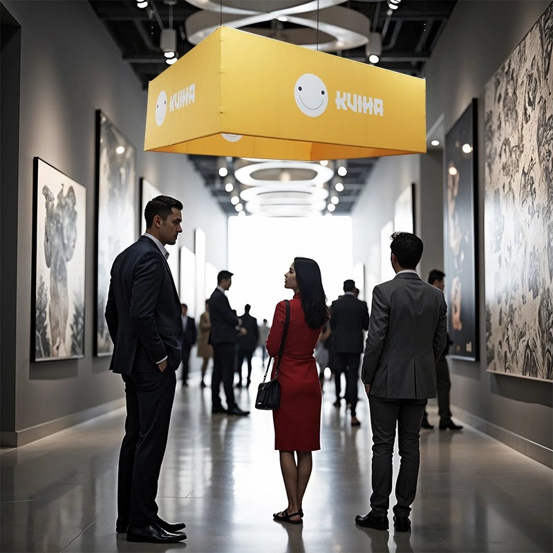 Overhead rectangular display sign for exhibition booths