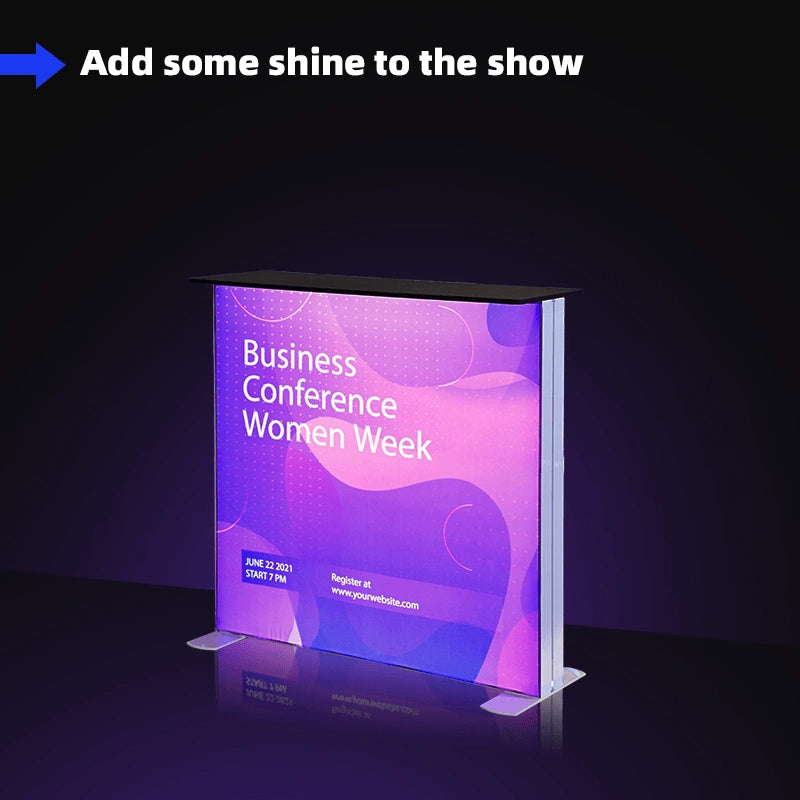 Portable light box display counter with custom printed graphics for conferences, product launches, and events