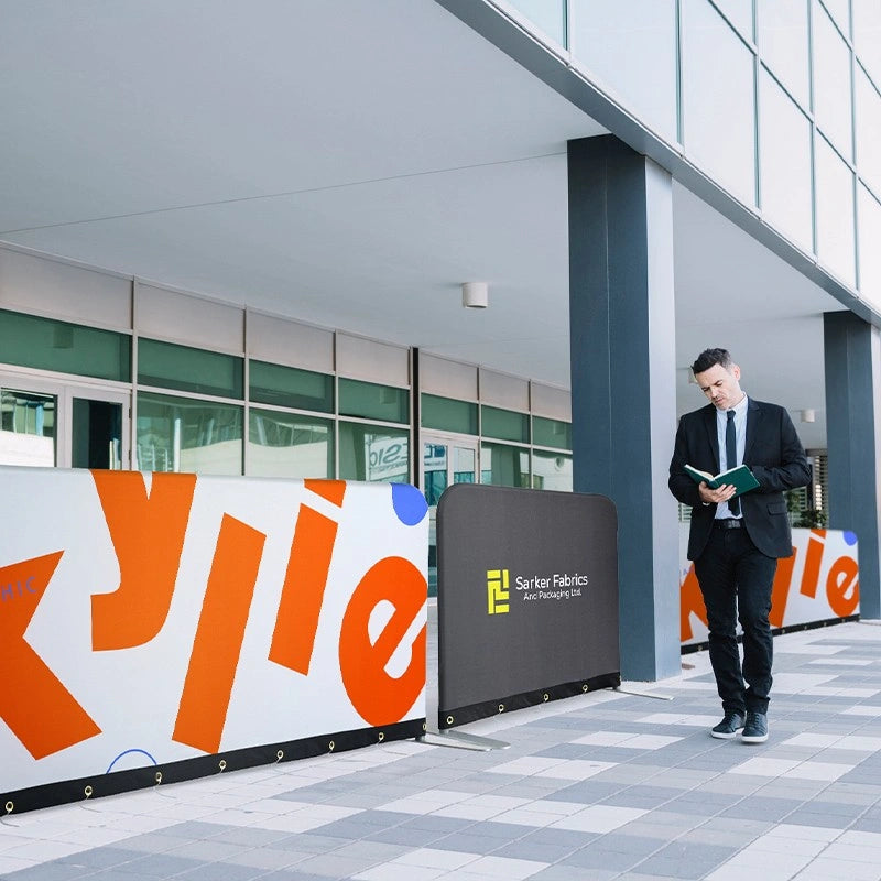 Event crowd control barriers designed to help manage pedestrian movement and queues