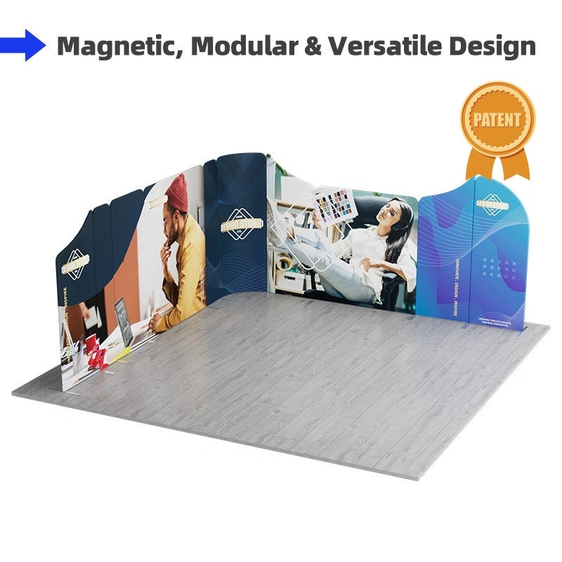 Custom 16.4x16.4 exhibition display with magnetic fabric banner stands