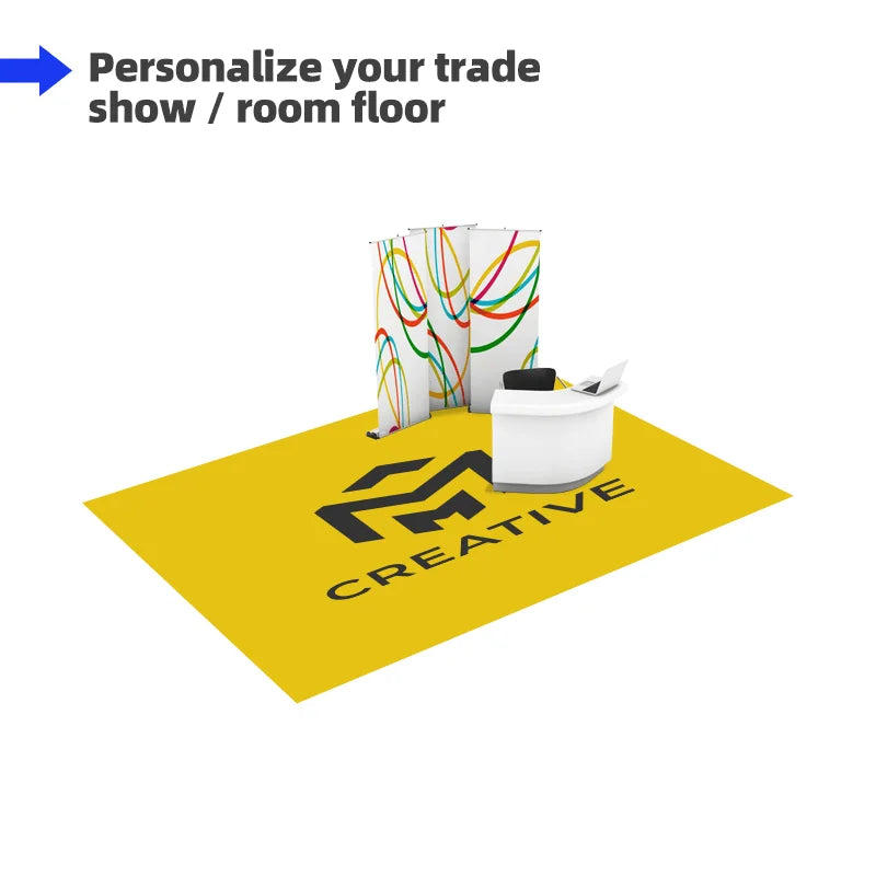 Custom Crystal Velvet Carpet with vibrant printed graphics for trade shows and branded events