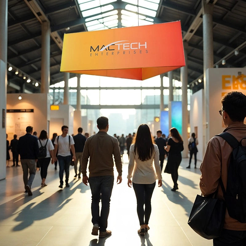 Triangle hanging sign ceiling suspended display