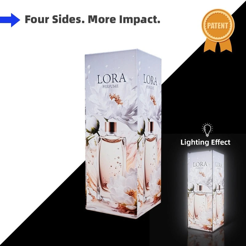 Custom Pop Up Tower Display with multi-sided graphics for 360 degree brand visibility at trade shows and exhibitions
