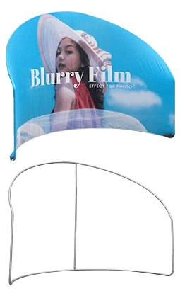 Front view of A-shaped backdrop with vibrant printed graphics