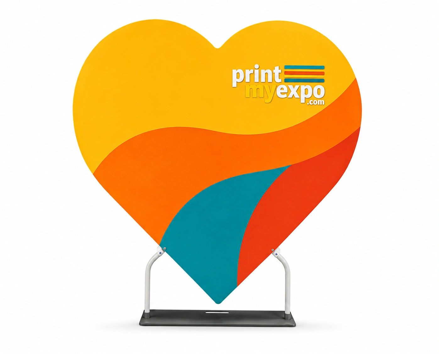 PrintMyExpo Heart Shaped Backdrop with custom graphics for photo moments, brand activations, and special events
