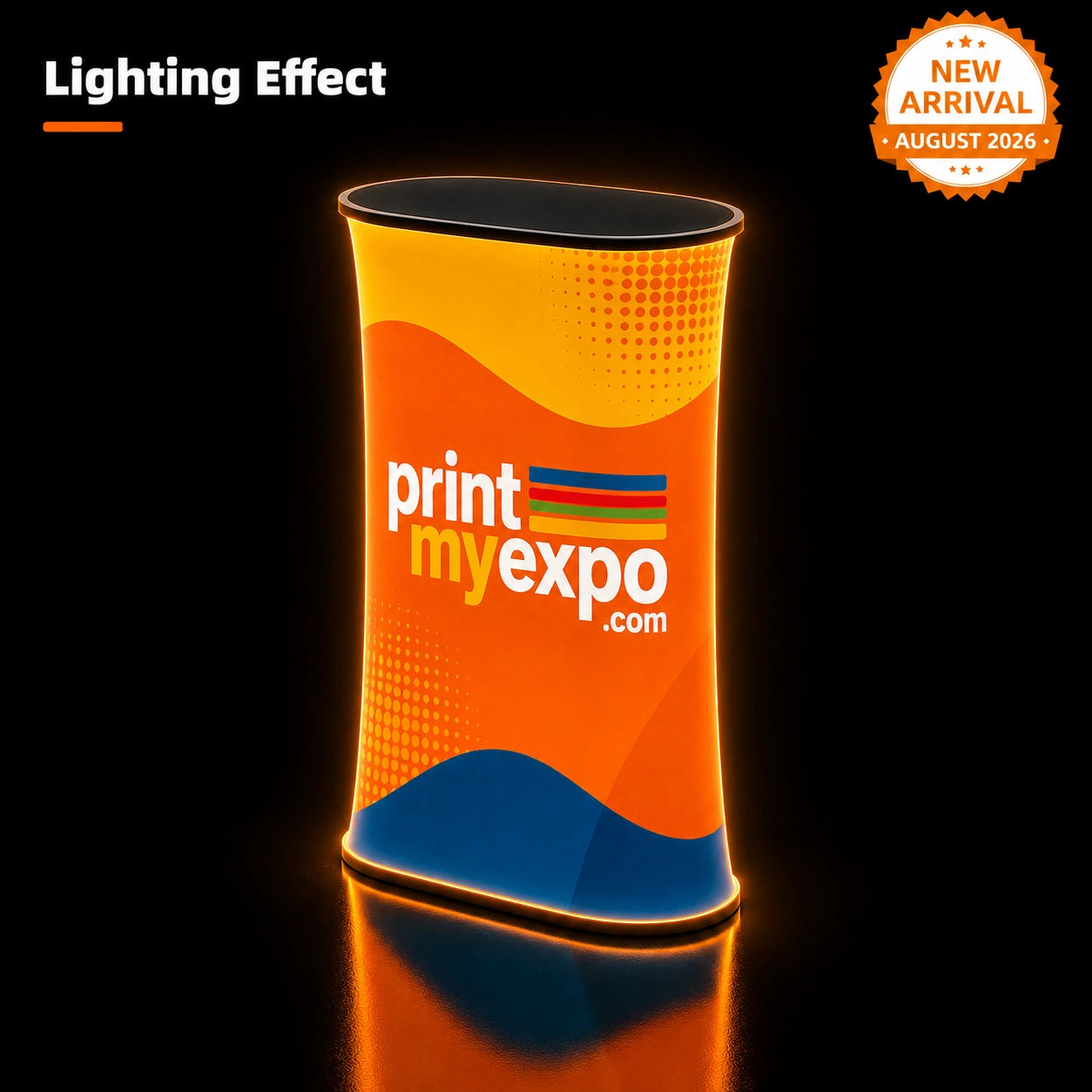 Deluxe Oval Popup Booth with seamless fabric graphics for professional trade show and exhibition displays.