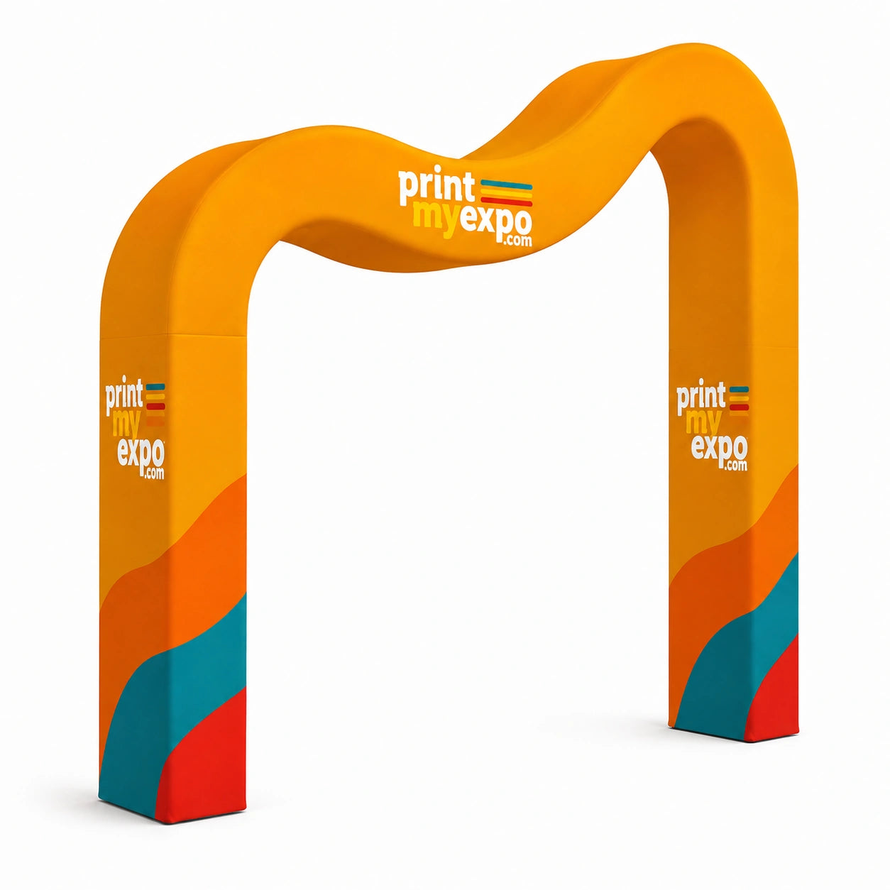 PrintMyExpo 3D Wave Shaped Arch Backdrop with custom graphics for weddings, launches, celebrations, and branded events
