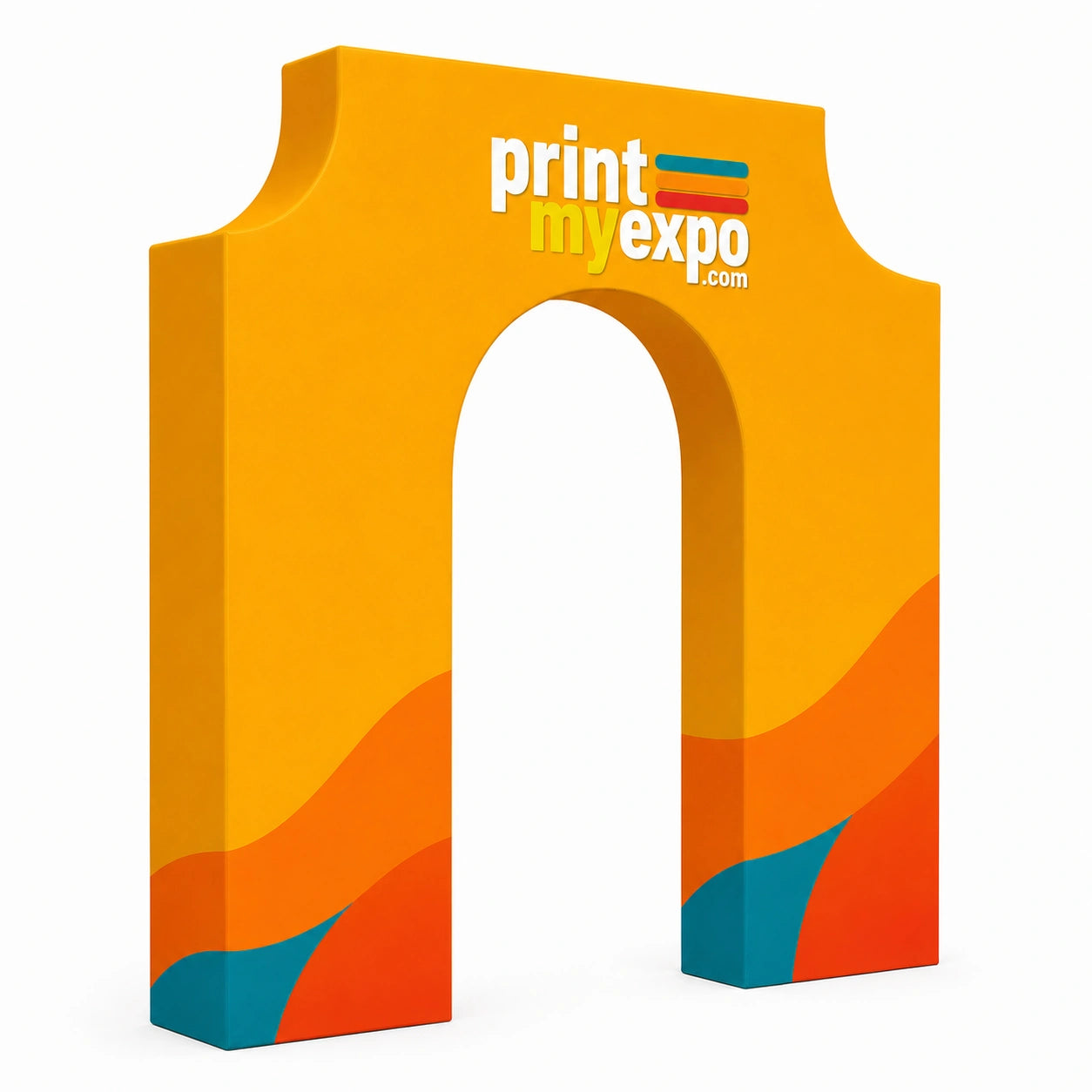 PrintMyExpo 3D Triumphal Arch Backdrop with custom graphics for grand entrances, ceremonies, activations, and branded events