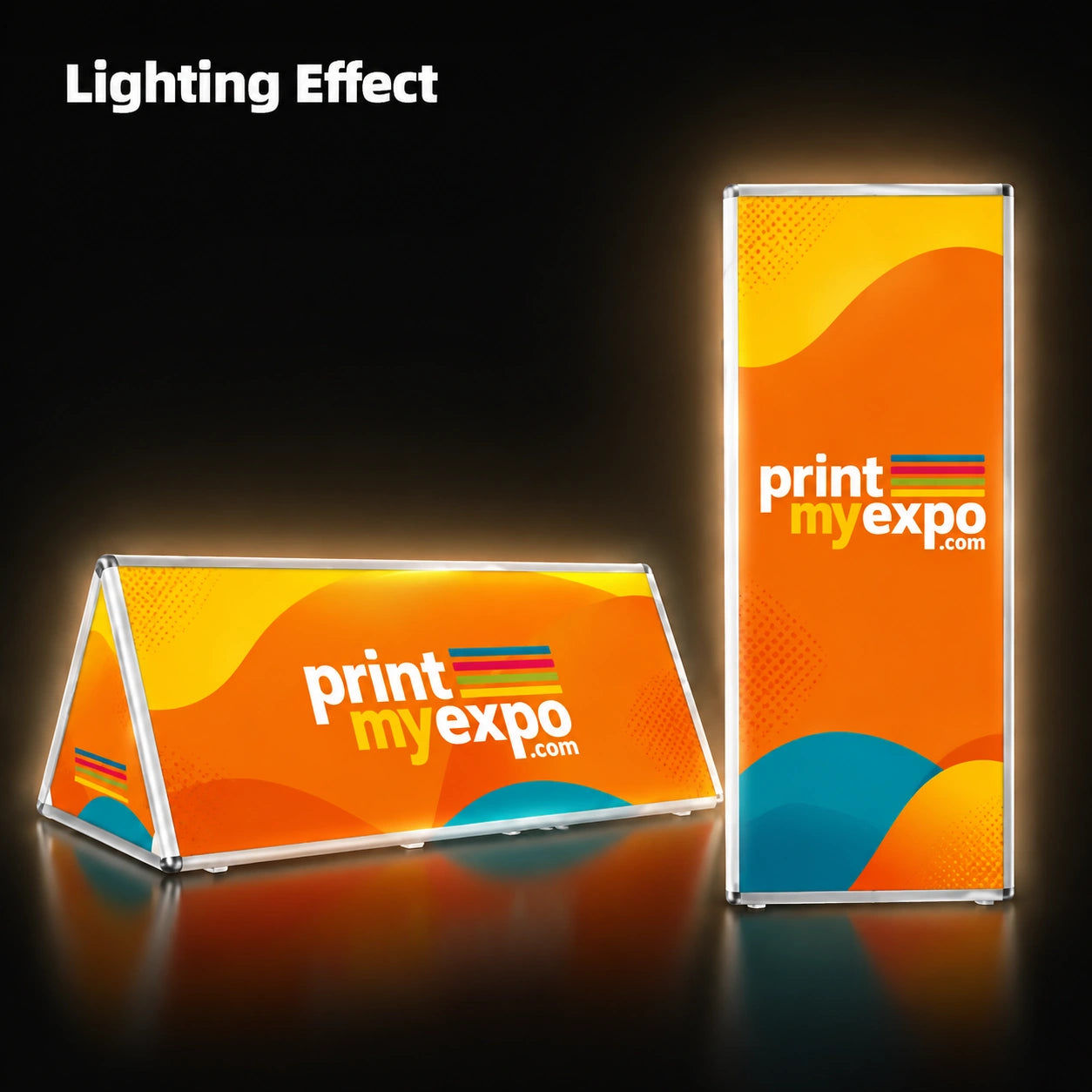 Custom Triangle Banner Stand with three-sided graphics for trade shows