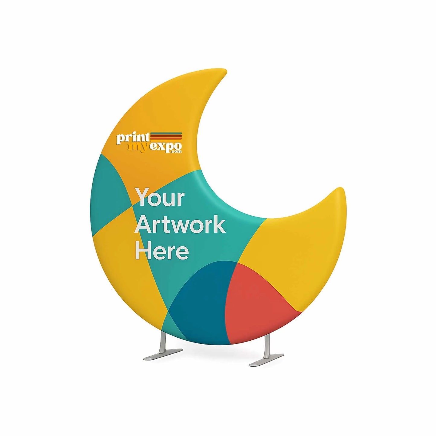 Crescent moon shaped backdrop with custom printed tension fabric for events