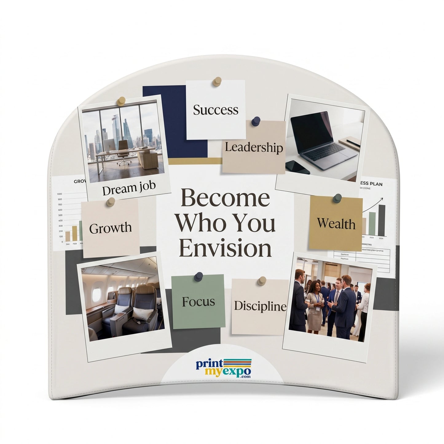 A-Frame Vision Board Backdrop Stand with health and wellness vision board design