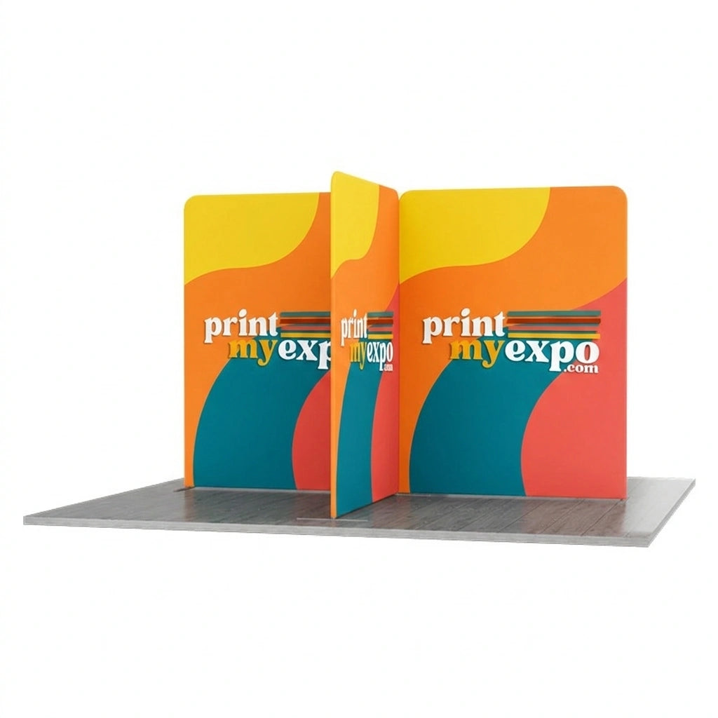 13x13 magnetic modular fabric trade show booth with cross island layout