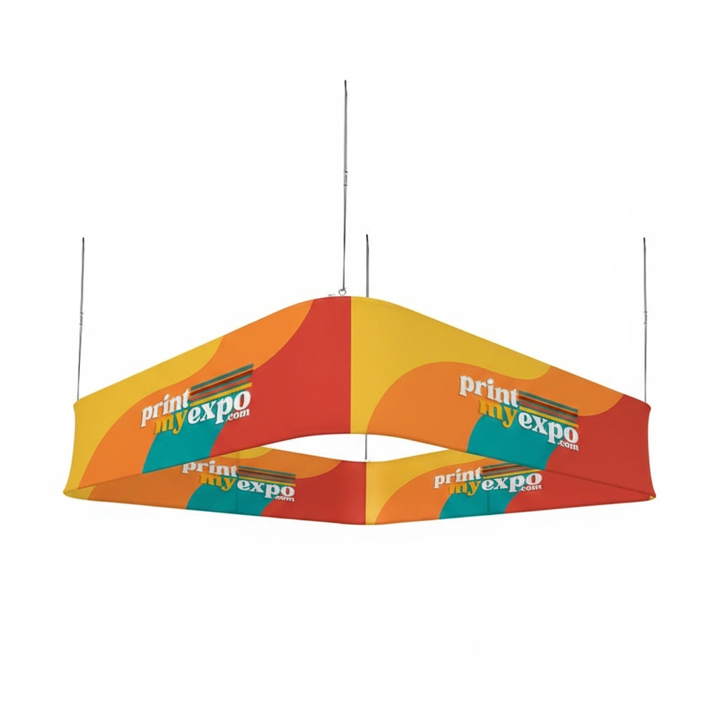 Square hanging banner with round edges for exhibition display
