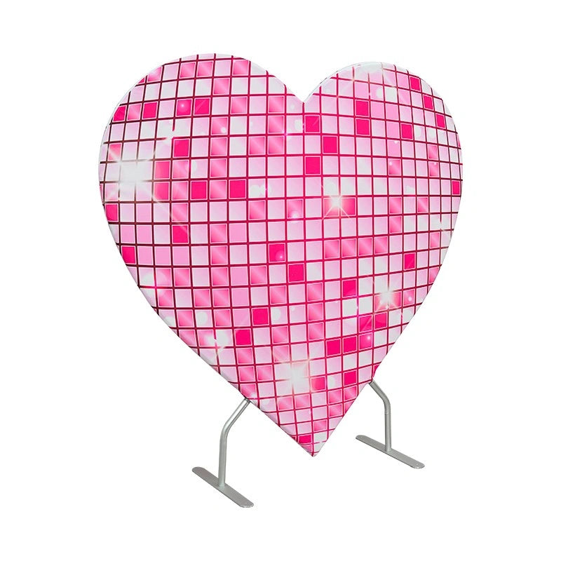 Freestanding heart shaped backdrop with smooth fabric graphics for events